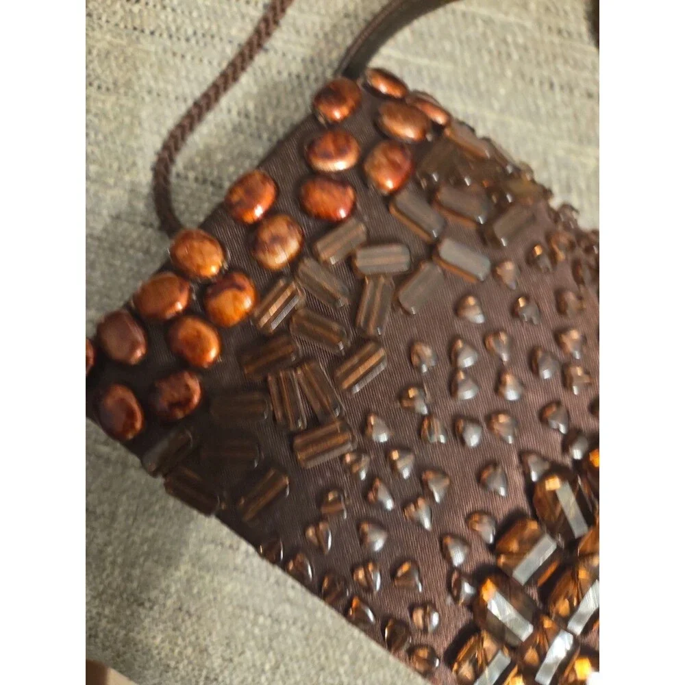 Bijoux Terner Brown Beaded Purse Handbag Evening Bag Vintage Style